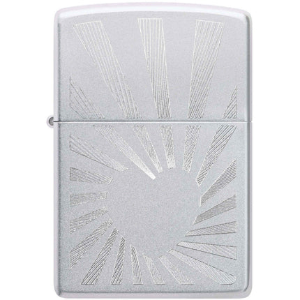Zippo Lighter: Love Radiates Heart Rays Design Engraved Satin Chrome | 46480