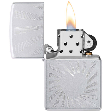 Zippo Lighter: Love Radiates Heart Rays Design Engraved Satin Chrome | 46480