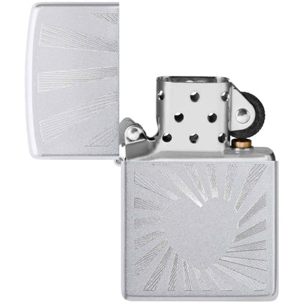 Zippo Lighter: Love Radiates Heart Rays Design Engraved Satin Chrome | 46480