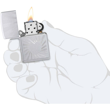 Zippo Lighter: Love Radiates Heart Rays Design Engraved Satin Chrome | 46480
