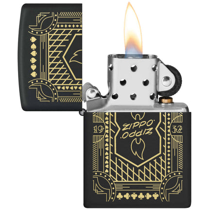 Zippo Lighter: Zippo Lines 1932 Design Engraved Black Matte | 46483