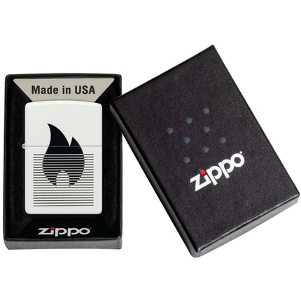 Zippo Lighter: Lined Flame Design White Matte | 46485