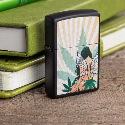 Zippo Lighter: Cannabis Fairy Design Black Matte | 46576