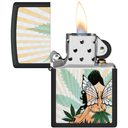 Zippo Lighter: Cannabis Fairy Design Black Matte | 46576