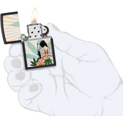 Zippo Lighter: Cannabis Fairy Design Black Matte | 46576