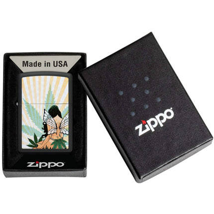 Zippo Lighter: Cannabis Fairy Design Black Matte | 46576