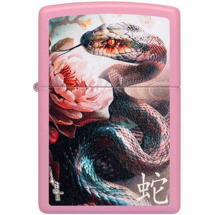 Zippo Lighter: Mazzi Snake and Flower Design Pink Matte | 46685