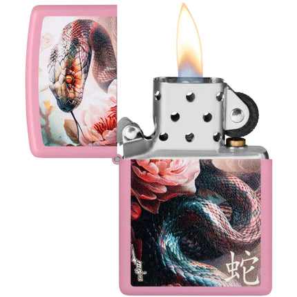 Zippo Lighter: Mazzi Snake and Flower Design Pink Matte | 46685