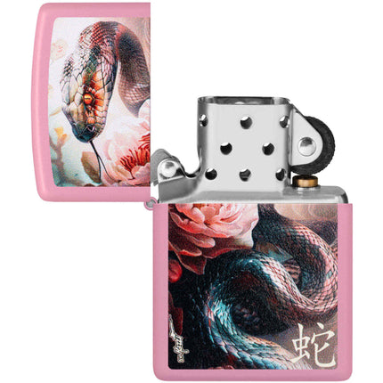 Zippo Lighter: Mazzi Snake and Flower Design Pink Matte | 46685