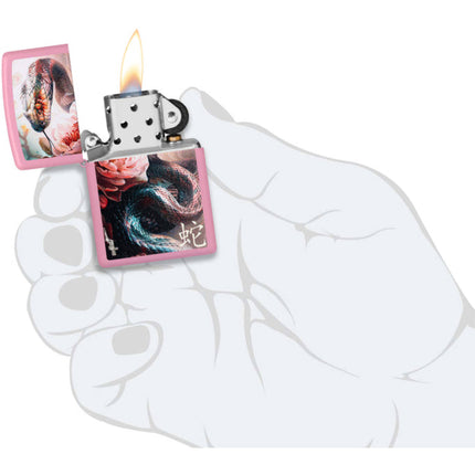 Zippo Lighter: Mazzi Snake and Flower Design Pink Matte | 46685