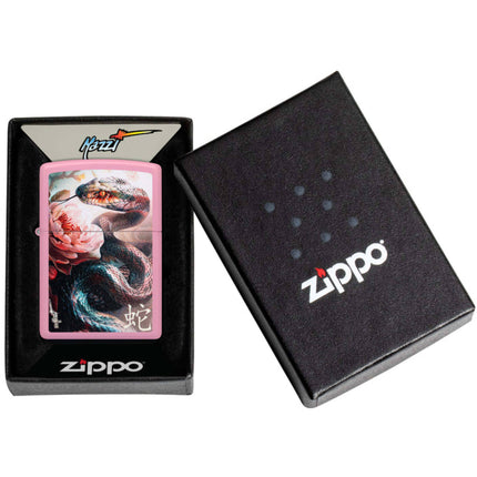 Zippo Lighter: Mazzi Snake and Flower Design Pink Matte | 46685