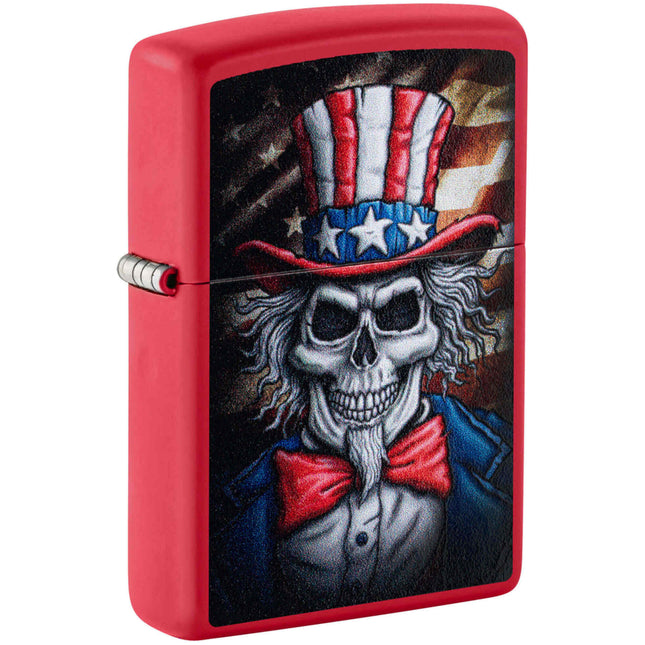 Zippo Lighter: Uncle Sam Skull Design Red Matte | 46696