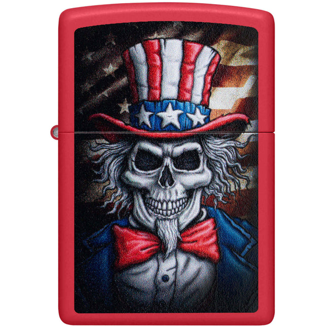 Zippo Lighter: Uncle Sam Skull Design Red Matte | 46696
