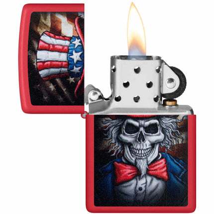 Zippo Lighter: Uncle Sam Skull Design Red Matte | 46696