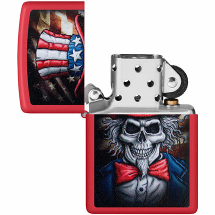 Zippo Lighter: Uncle Sam Skull Design Red Matte | 46696