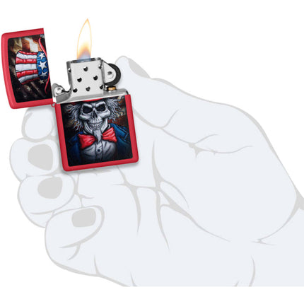Zippo Lighter: Uncle Sam Skull Design Red Matte | 46696