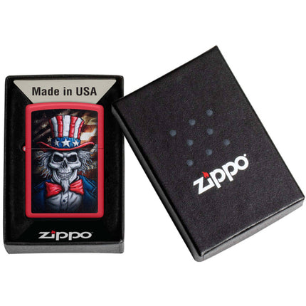 Zippo Lighter: Uncle Sam Skull Design Red Matte | 46696
