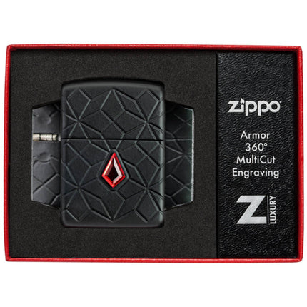 Zippo Lighter: Armor MultiCut Diamond Pattern Design Black Matte | 46756