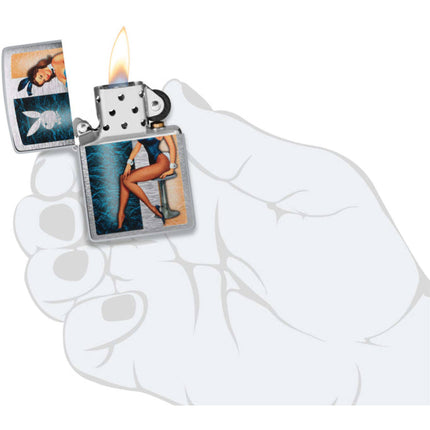 Zippo Lighter: Playboy Pinup Girl Design Brushed Chrome | 48374