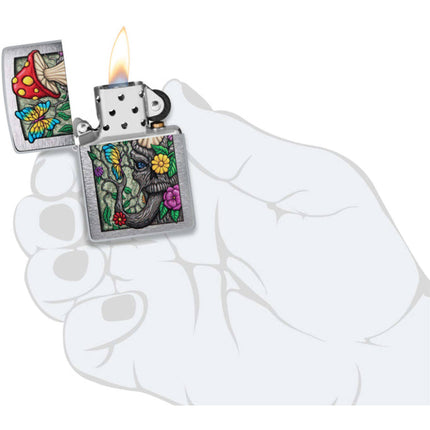 Zippo Lighter: Freaky Nature Design Brushed Chrome | 48635