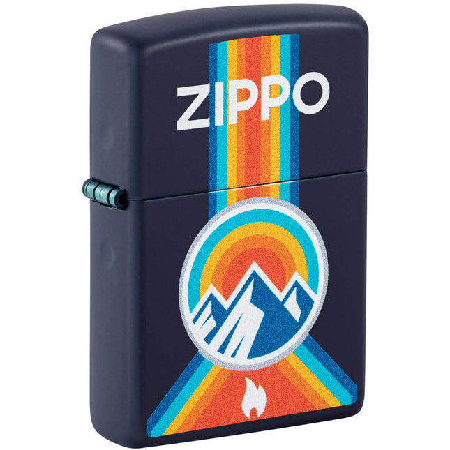 Zippo Lighter: Mountain Outdoor Zippo Logo Design Navy Matte | 48639