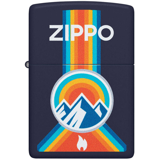 Zippo Lighter: Mountain Outdoor Zippo Logo Design Navy Matte | 48639
