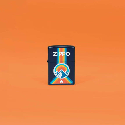 Zippo Lighter: Mountain Outdoor Zippo Logo Design Navy Matte | 48639