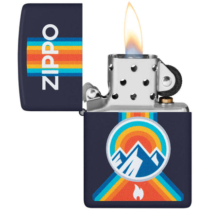 Zippo Lighter: Mountain Outdoor Zippo Logo Design Navy Matte | 48639