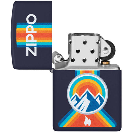 Zippo Lighter: Mountain Outdoor Zippo Logo Design Navy Matte | 48639