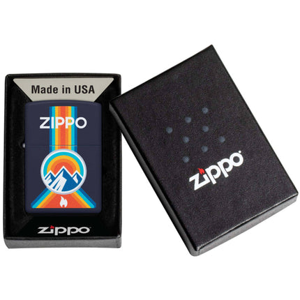 Zippo Lighter: Mountain Outdoor Zippo Logo Design Navy Matte | 48639