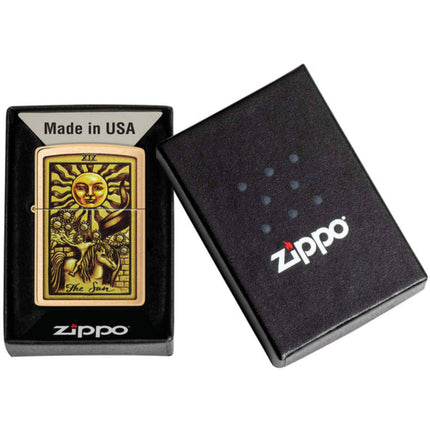 Zippo Lighter: Sun Tarot Card Design Brushed Brass | 48758
