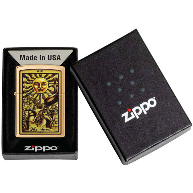 Zippo Lighter: Sun Tarot Card Design Brushed Brass | 48758