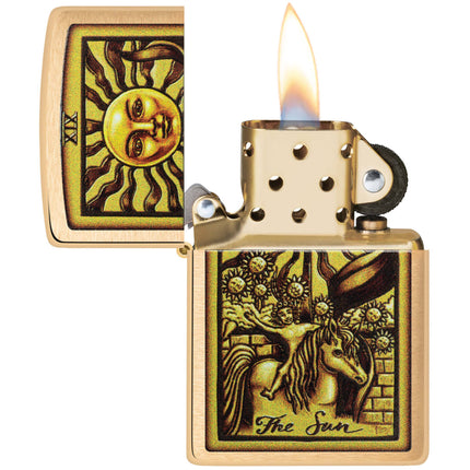Zippo Lighter: Sun Tarot Card Design Brushed Brass | 48758