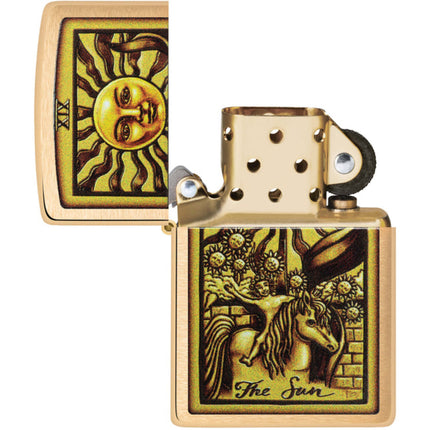 Zippo Lighter: Sun Tarot Card Design Brushed Brass | 48758