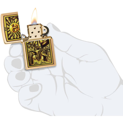 Zippo Lighter: Sun Tarot Card Design Brushed Brass | 48758