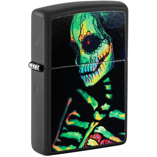Zippo Lighter: Sugar Skeleton Design Black Matte | 48761