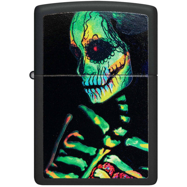 Zippo Lighter: Sugar Skeleton Design Black Matte | 48761