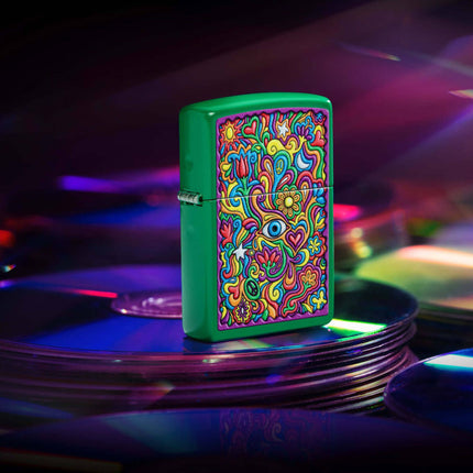 Zippo Lighter: Trippy Design Grass Green Matte | 48957
