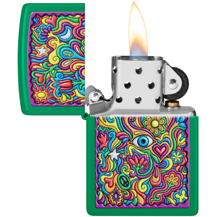 Zippo Lighter: Trippy Design Grass Green Matte | 48957