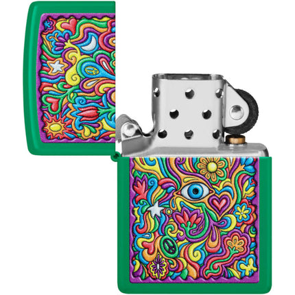 Zippo Lighter: Trippy Design Grass Green Matte | 48957