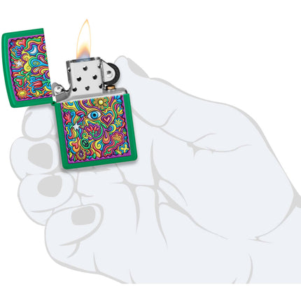 Zippo Lighter: Trippy Design Grass Green Matte | 48957