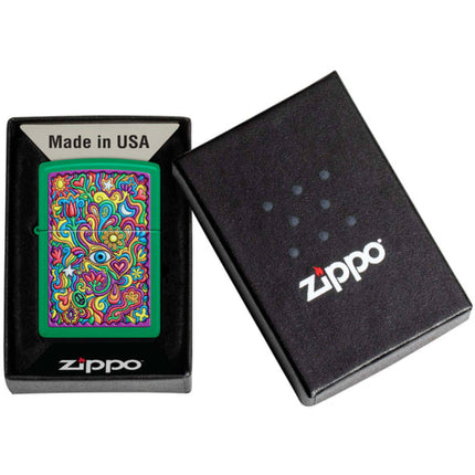 Zippo Lighter: Trippy Design Grass Green Matte | 48957