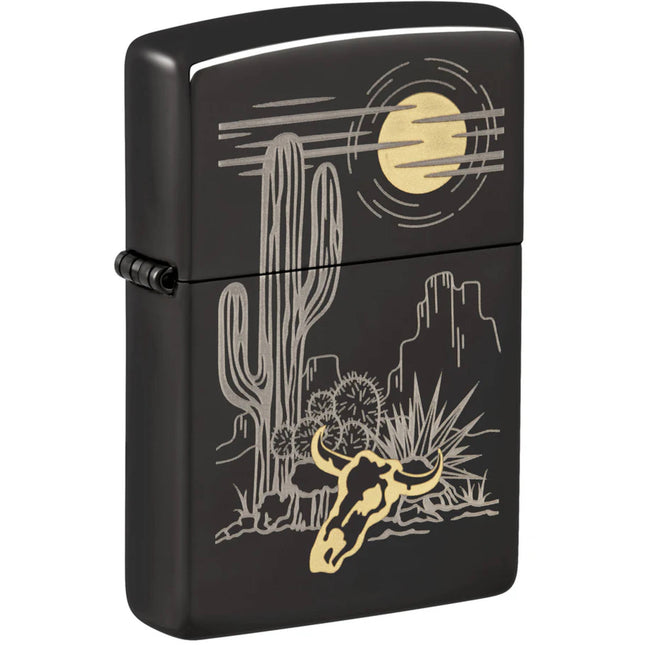 Zippo Lighter: Western Design High Polish Black Finish | 48968