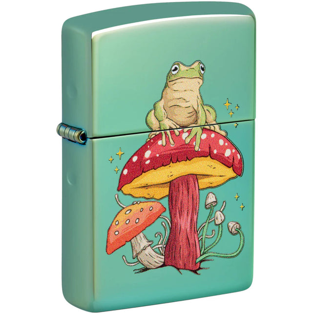 Zippo Lighter: Mystical Frog on Mushroom Design High Polish Green | 48973