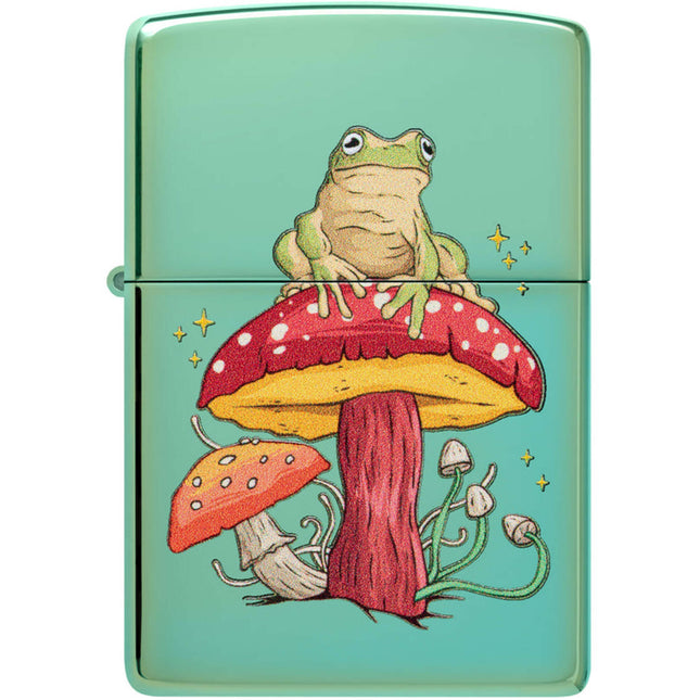 Zippo Lighter: Mystical Frog on Mushroom Design High Polish Green | 48973