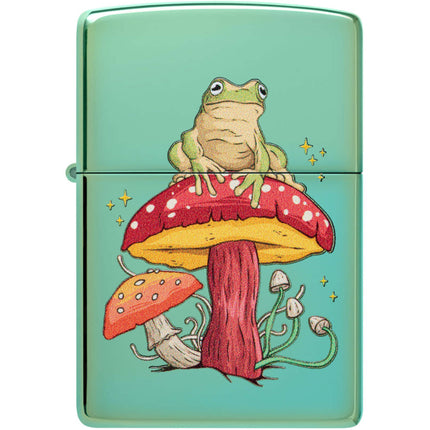 Zippo Lighter: Mystical Frog on Mushroom Design High Polish Green | 48973