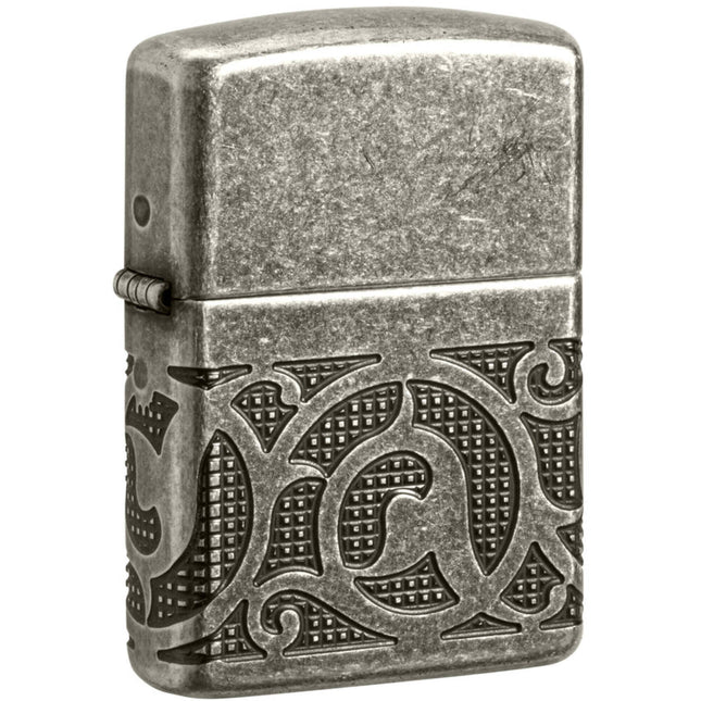 Zippo Lighter: Armor MultiCut Pattern Design Antique Silver | 49290