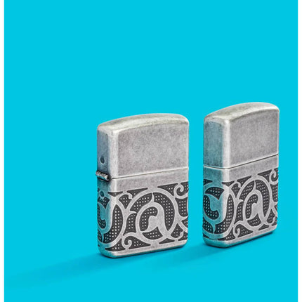 Zippo Lighter: Armor MultiCut Pattern Design Antique Silver | 49290