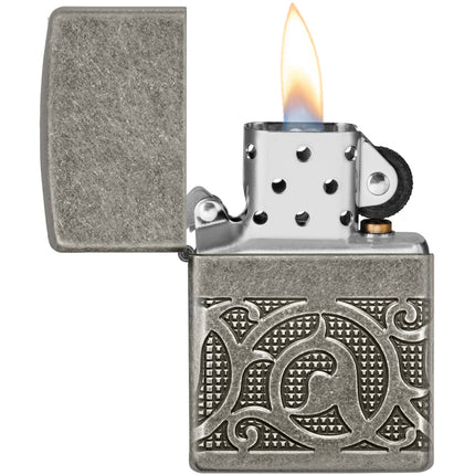Zippo Lighter: Armor MultiCut Pattern Design Antique Silver | 49290