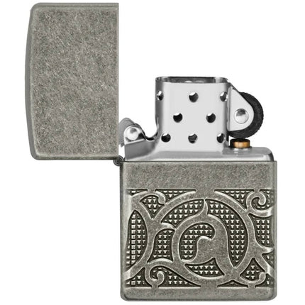 Zippo Lighter: Armor MultiCut Pattern Design Antique Silver | 49290